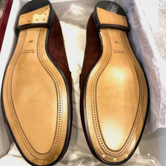 Gucci Jordaan Horsebit Bit Suede Slip On Loafers Flat Shoes Chocolate - Picture 14 of 16